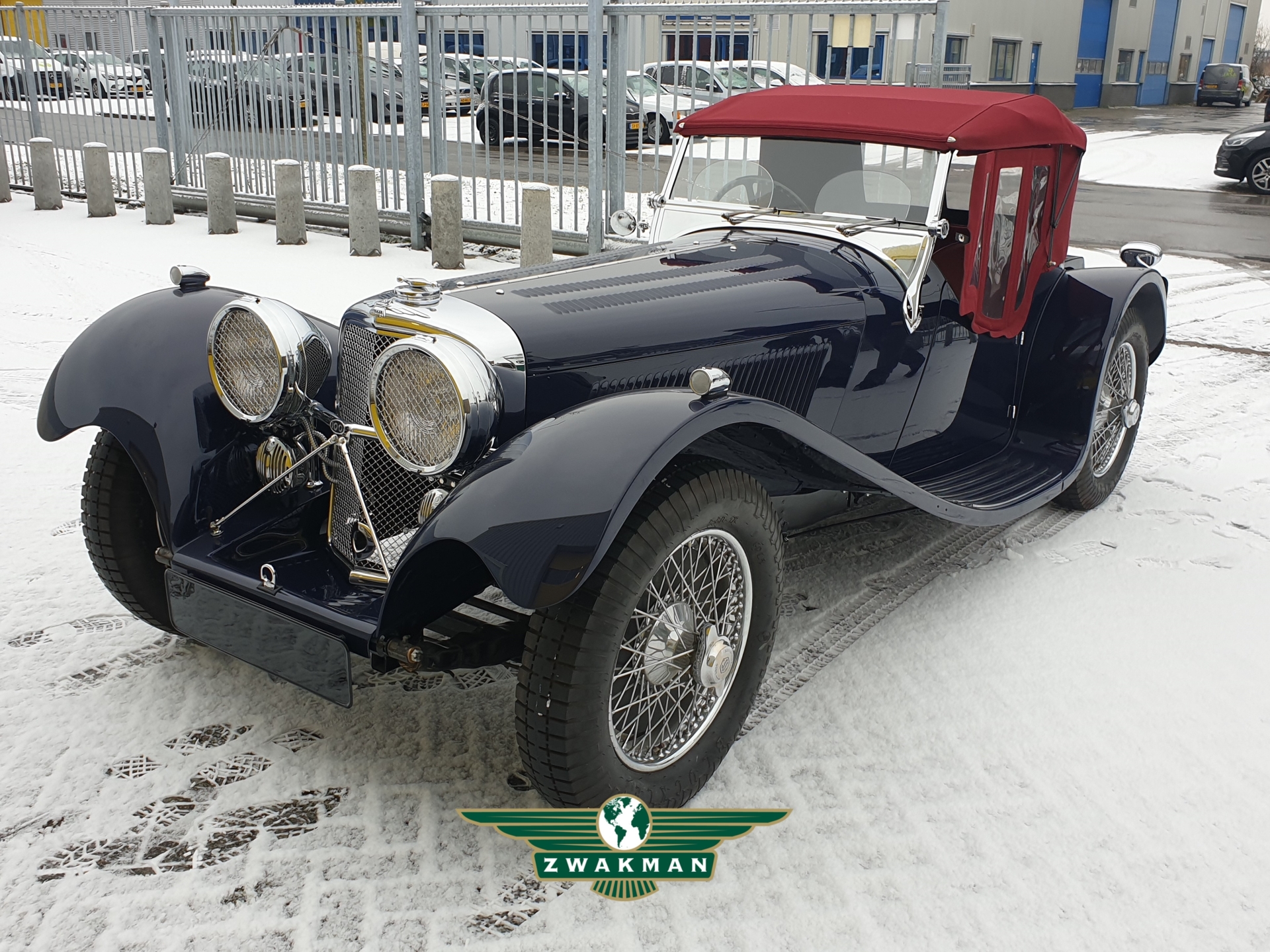 jaguar ss100 in snow