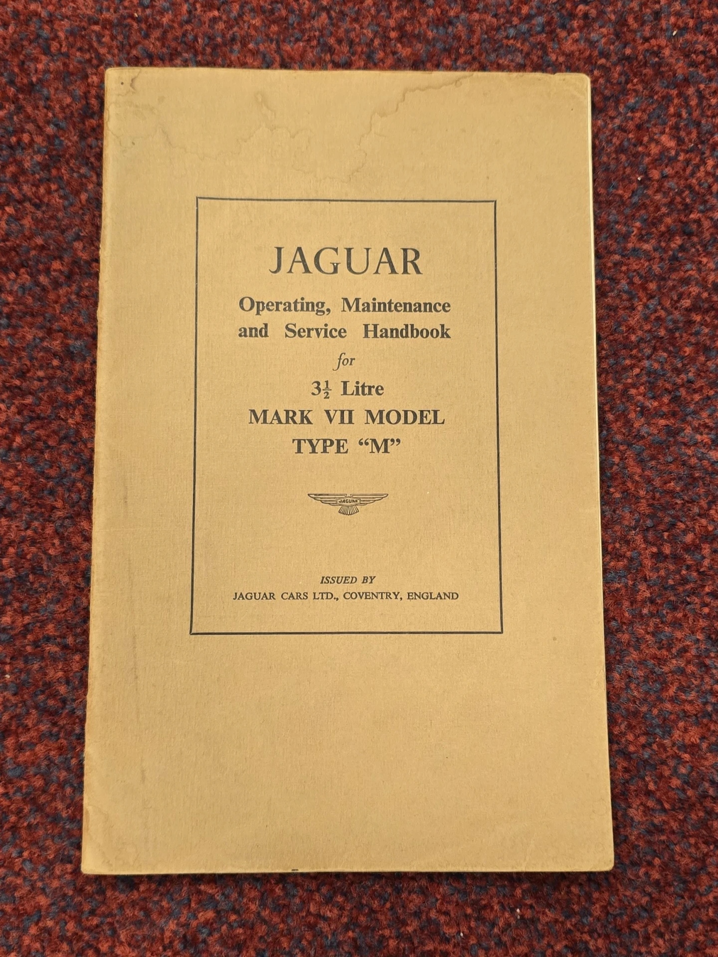Jaguar Mark VII Model Type M Operating Maintenance and service